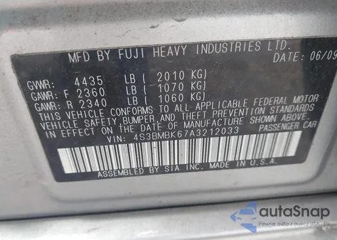 2010 Subaru Legacy 2.5I Limited из США, поврежденный, VIN 4S3BMBK67A3212033